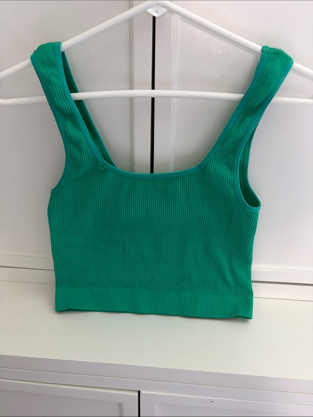 Ribbed Square-Neck Crop Tank Top - Emerald Green
